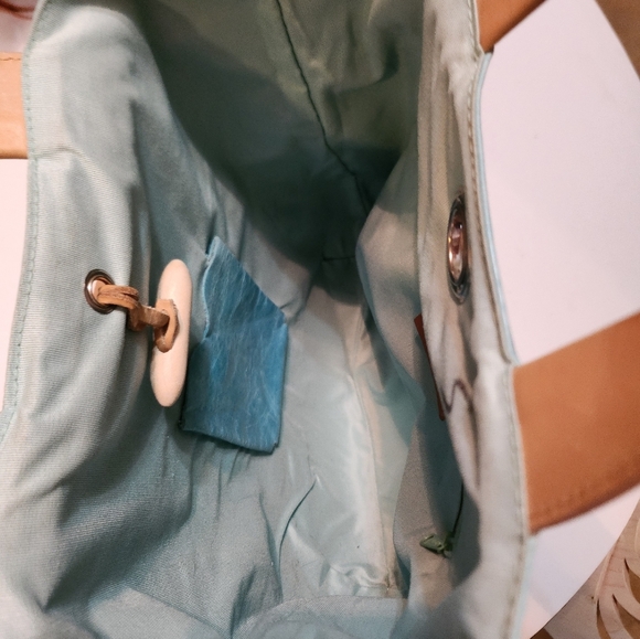 Maurizio Taiuti Blue and Tan Tote Bag with Leather Accents, Replacement Strap - Picture 8 of 16